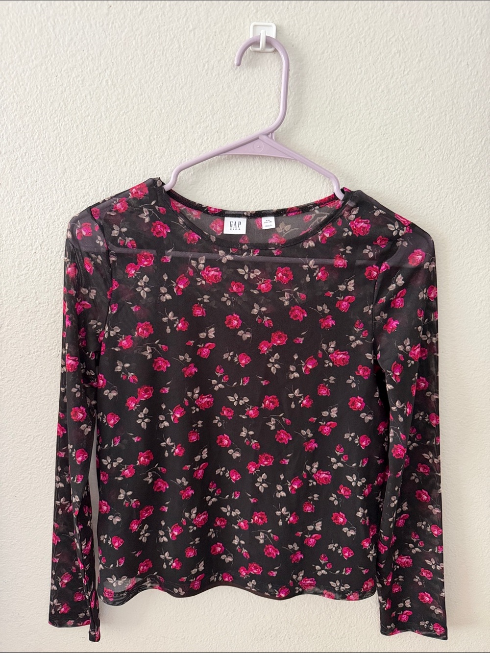 GAP Black Long Sleeve Floral Top with Pink Roses